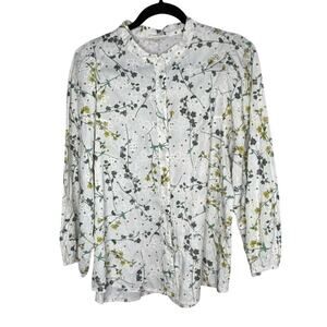 Solitaire Prairie Romantic Embroidered Floral Button Down Stitch Top Size Large